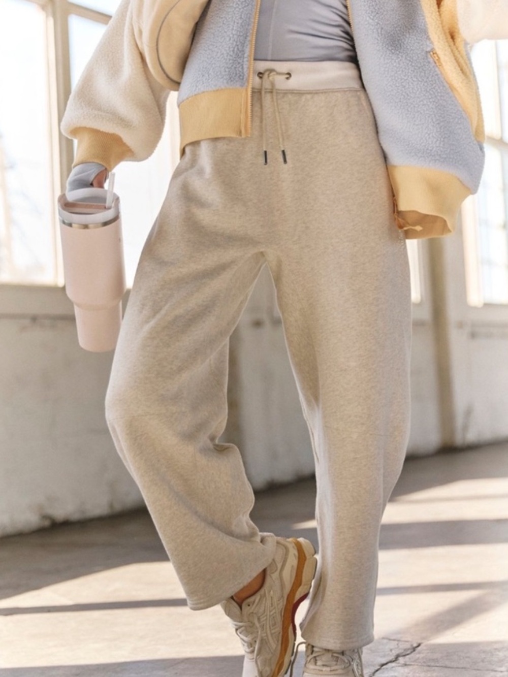 FP Movement by Free People You Wish Heathered Light Beige Gray Barrel Joggers
